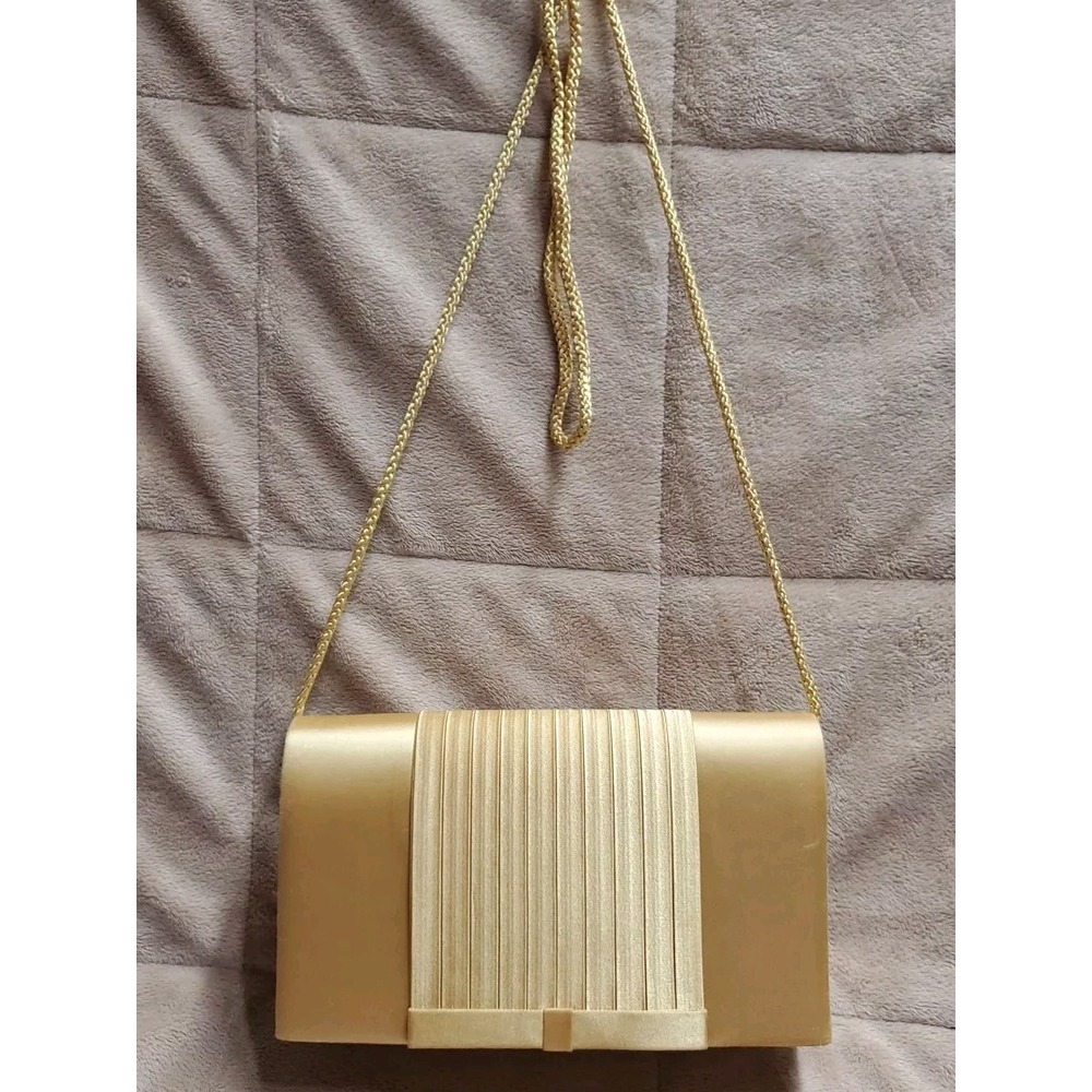 Valerie Stevens Evening Bag Gold Satin Shoulder‎ Evelope Bag & Lipstick Houlder - Picture 3 of 12